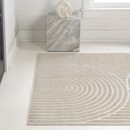 Sofia High-Low MidCentury Modern Arch Stripe Two-Tone Indoor/Outdoor Area Rug