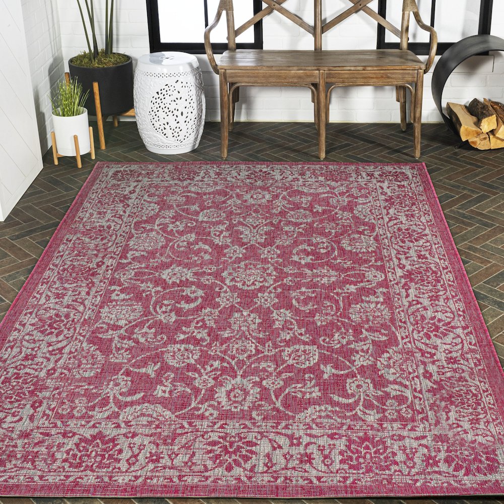 Tela Bohemian Textured Weave Floral Indoor/Outdoor Area Rug