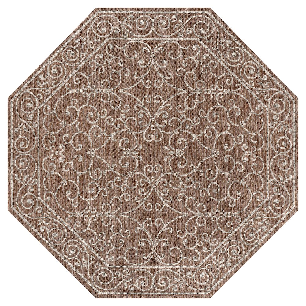 Charleston Vintage Filigree Textured Weave Beige/Brown Indoor/Outdoor Area Rug