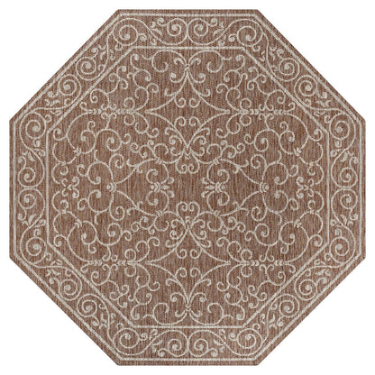 Charleston Vintage Filigree Textured Weave Beige/Brown Indoor/Outdoor Area Rug