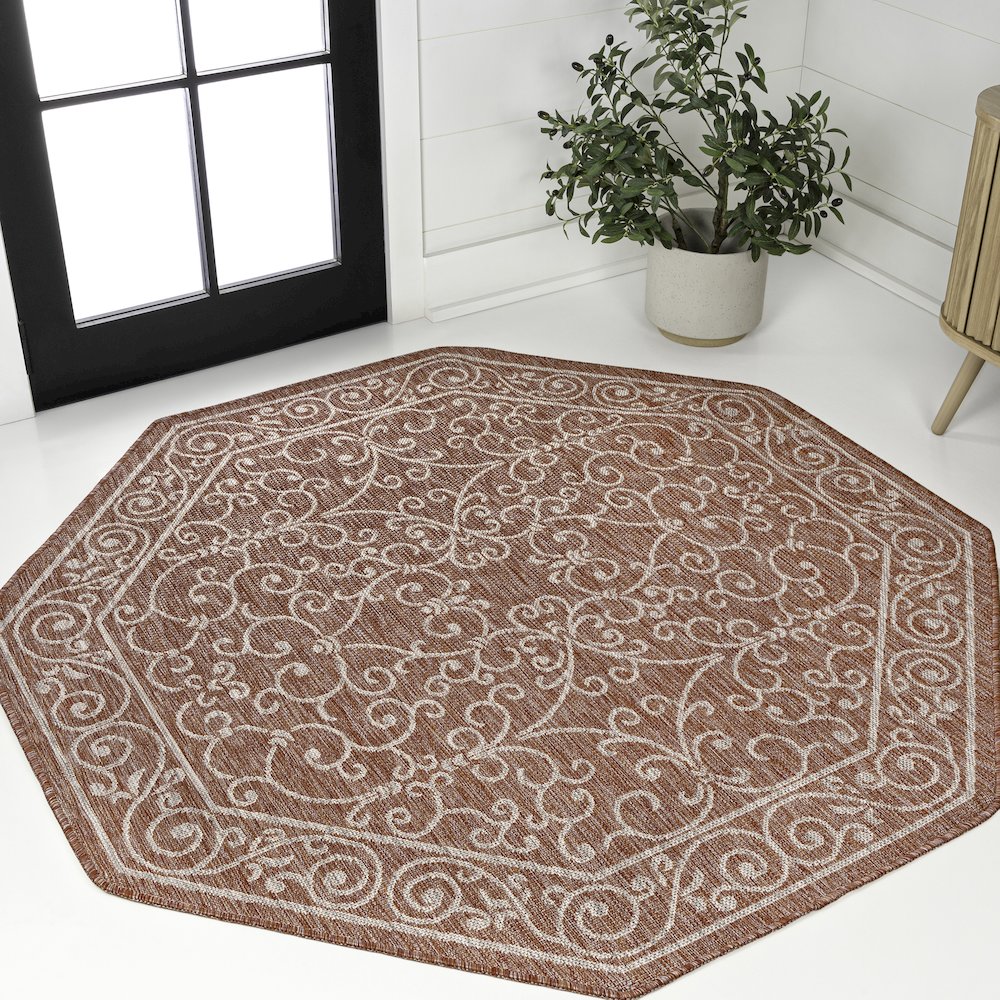 Charleston Vintage Filigree Textured Weave Beige/Brown Indoor/Outdoor Area Rug