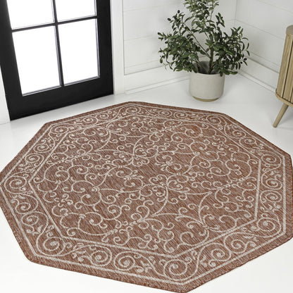 Charleston Vintage Filigree Textured Weave Beige/Brown Indoor/Outdoor Area Rug