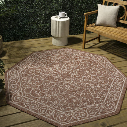 Charleston Vintage Filigree Textured Weave Beige/Brown Indoor/Outdoor Area Rug
