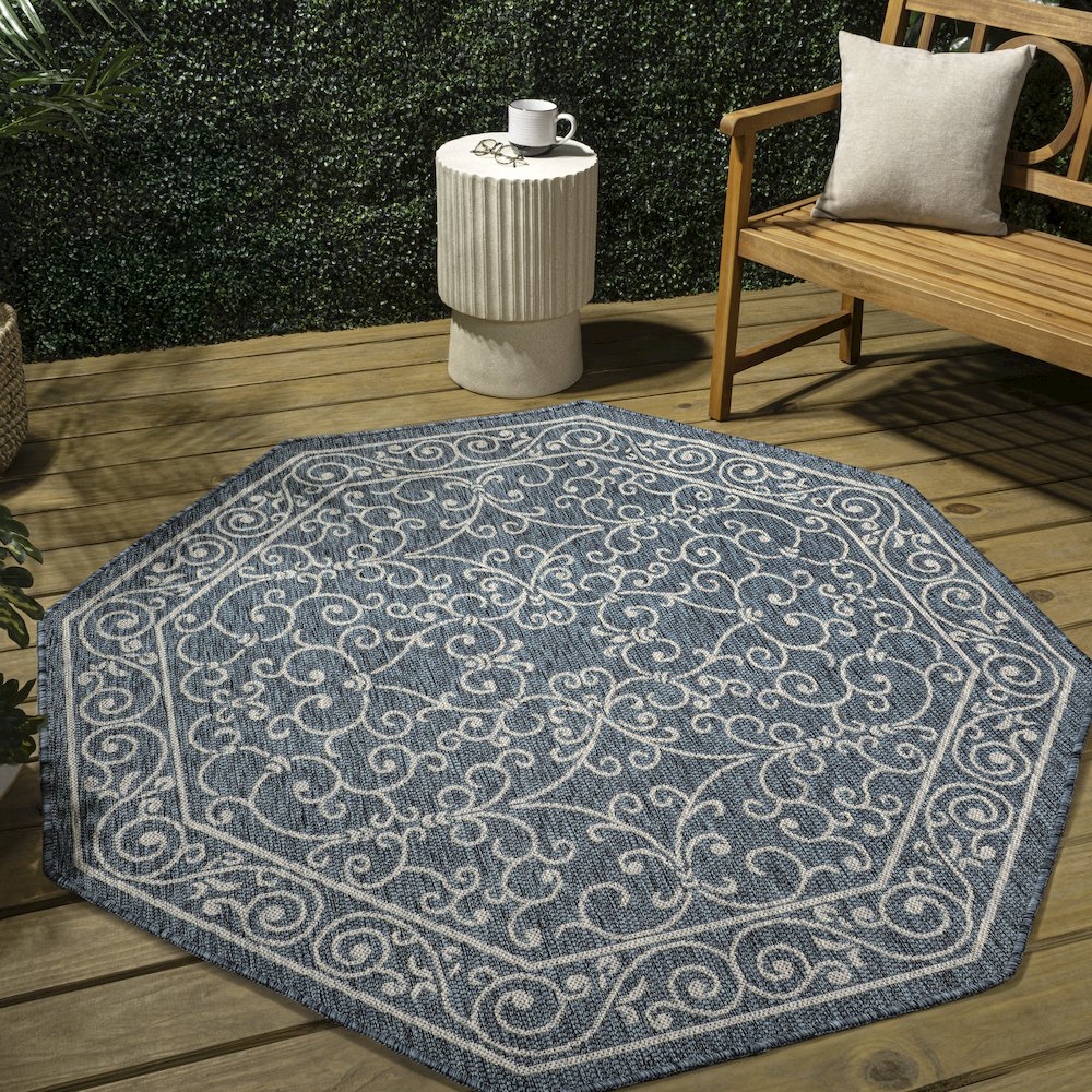 Charleston Vintage Filigree Textured Weave Beige/Brown Indoor/Outdoor Area Rug