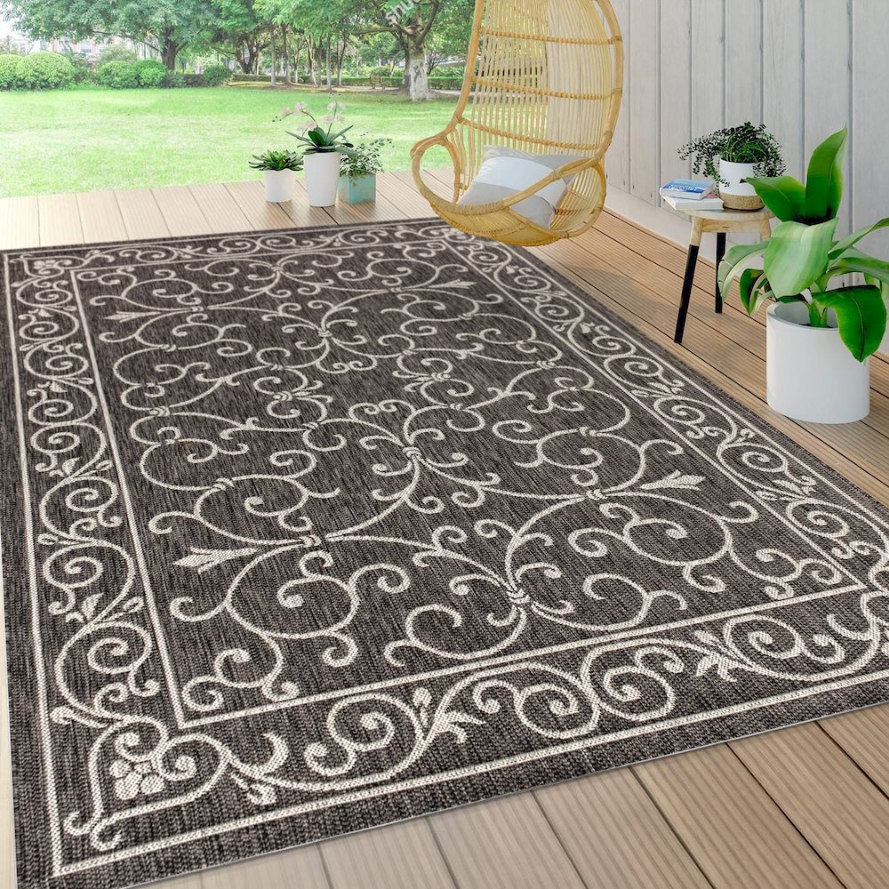 Charleston Vintage Filigree Textured Weave Indoor/Outdoor Area Rug