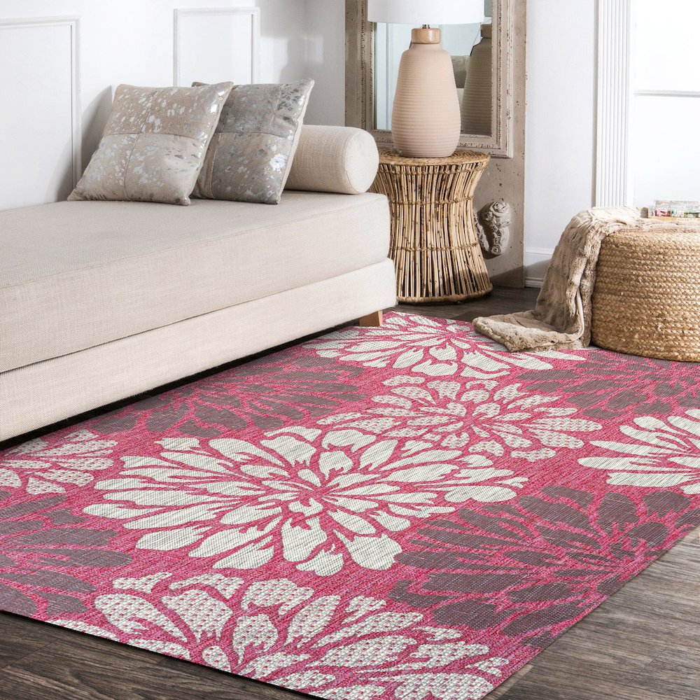 Zinnia Modern Floral Textured Weave Indoor/Outdoor Area Rug