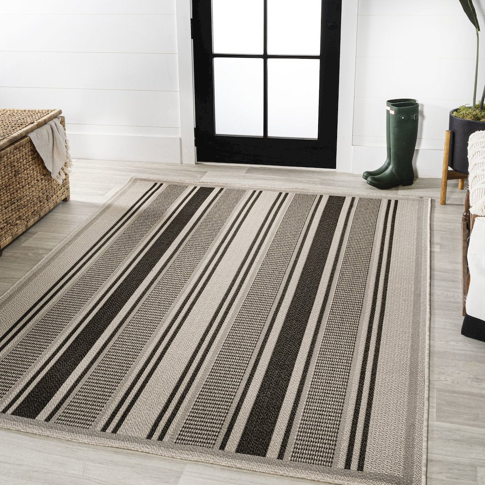 Haynes Modern Double Stripe Indoor/Outdoor Area Rug