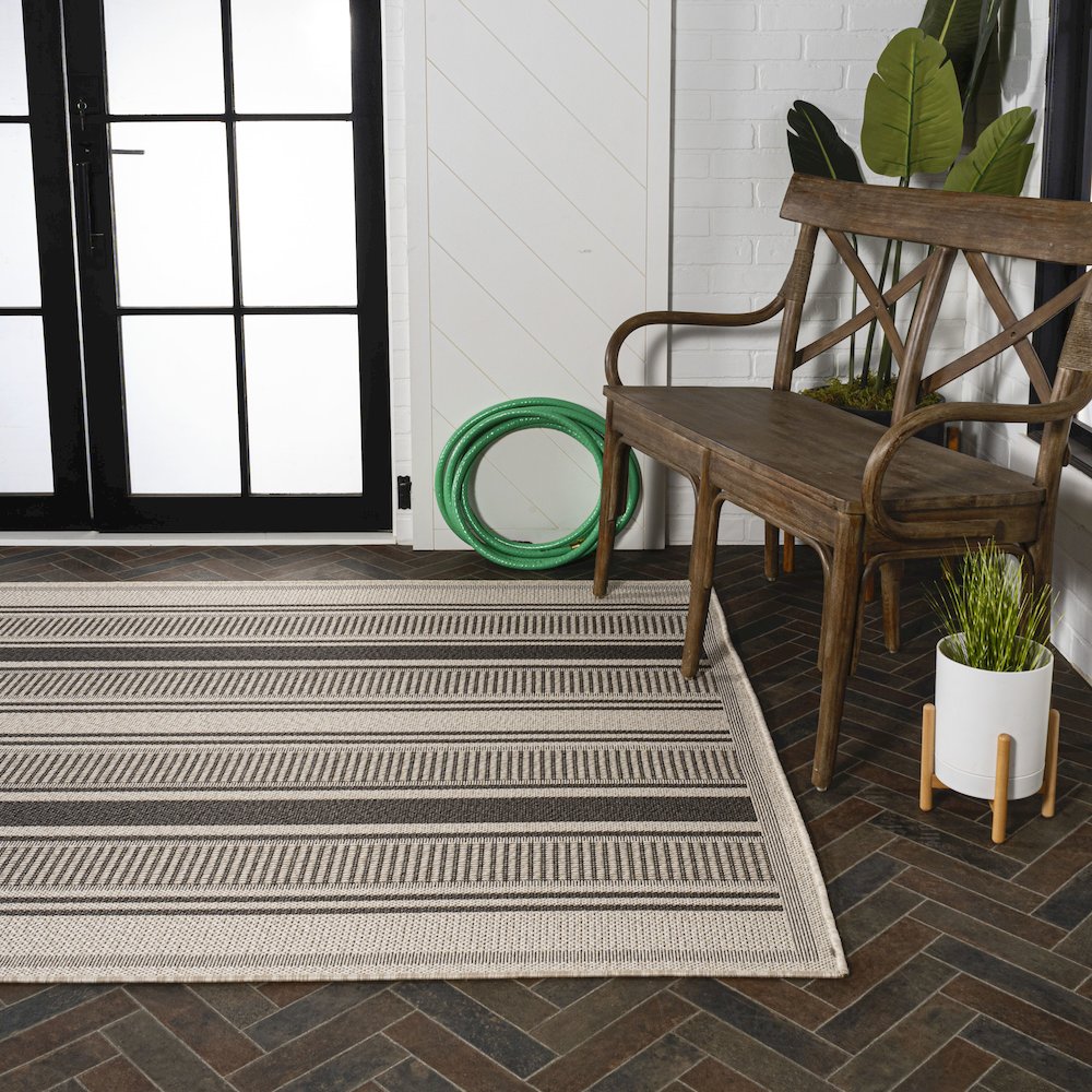 Haynes Modern Double Stripe Indoor/Outdoor Area Rug