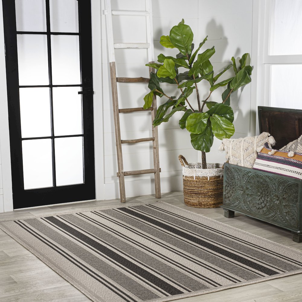 Haynes Modern Double Stripe Indoor/Outdoor Area Rug