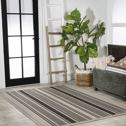 Haynes Modern Double Stripe Indoor/Outdoor Area Rug