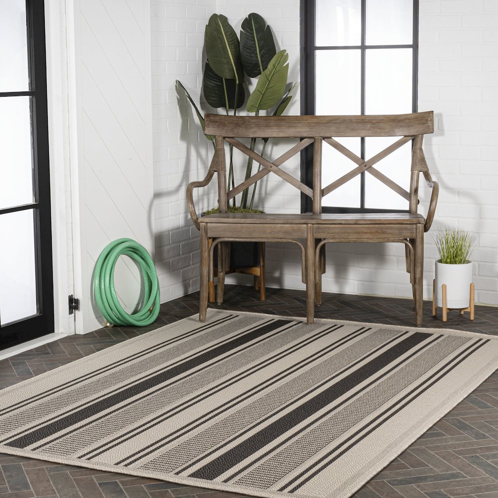 Haynes Modern Double Stripe Indoor/Outdoor Area Rug