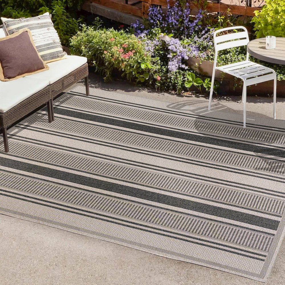 Haynes Modern Double Stripe Indoor/Outdoor Area Rug
