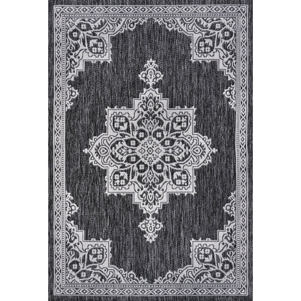 Vintage Casual Medallion Dark Gray/Cream 4 ft. x 6 ft. Indoor/Outdoor Area Rug