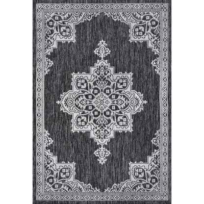 Vintage Casual Medallion Dark Gray/Cream 4 ft. x 6 ft. Indoor/Outdoor Area Rug