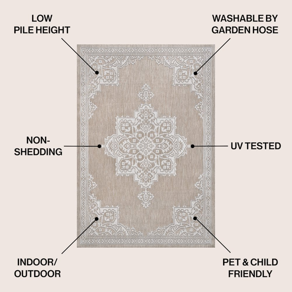 Arden Vintage Casual Medallion Beige/Cream 4 ft. x 6 ft. Indoor/Outdoor Area Rug
