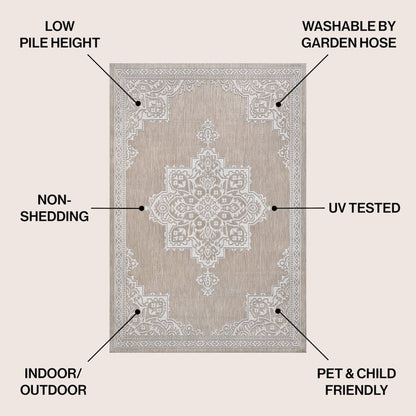 Arden Vintage Casual Medallion Beige/Cream 4 ft. x 6 ft. Indoor/Outdoor Area Rug
