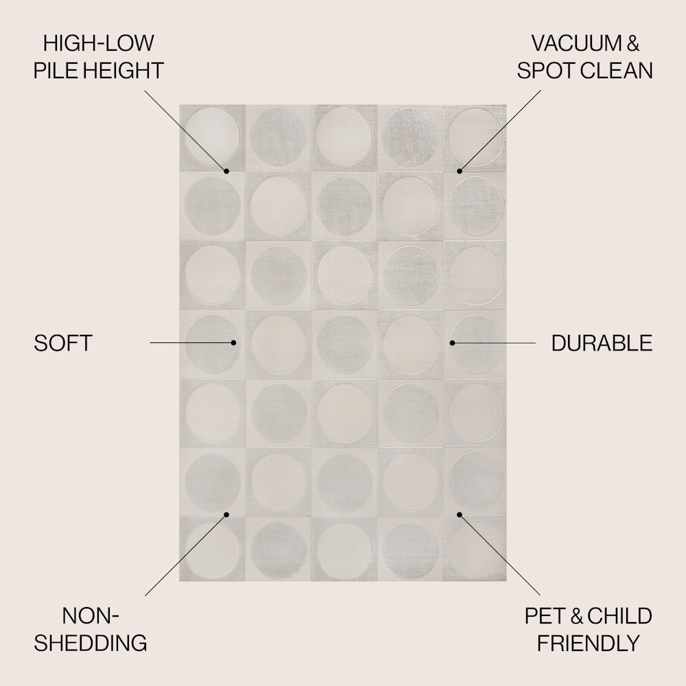 Helena Modern Geometric Circles In Squares High-Low Area Rug