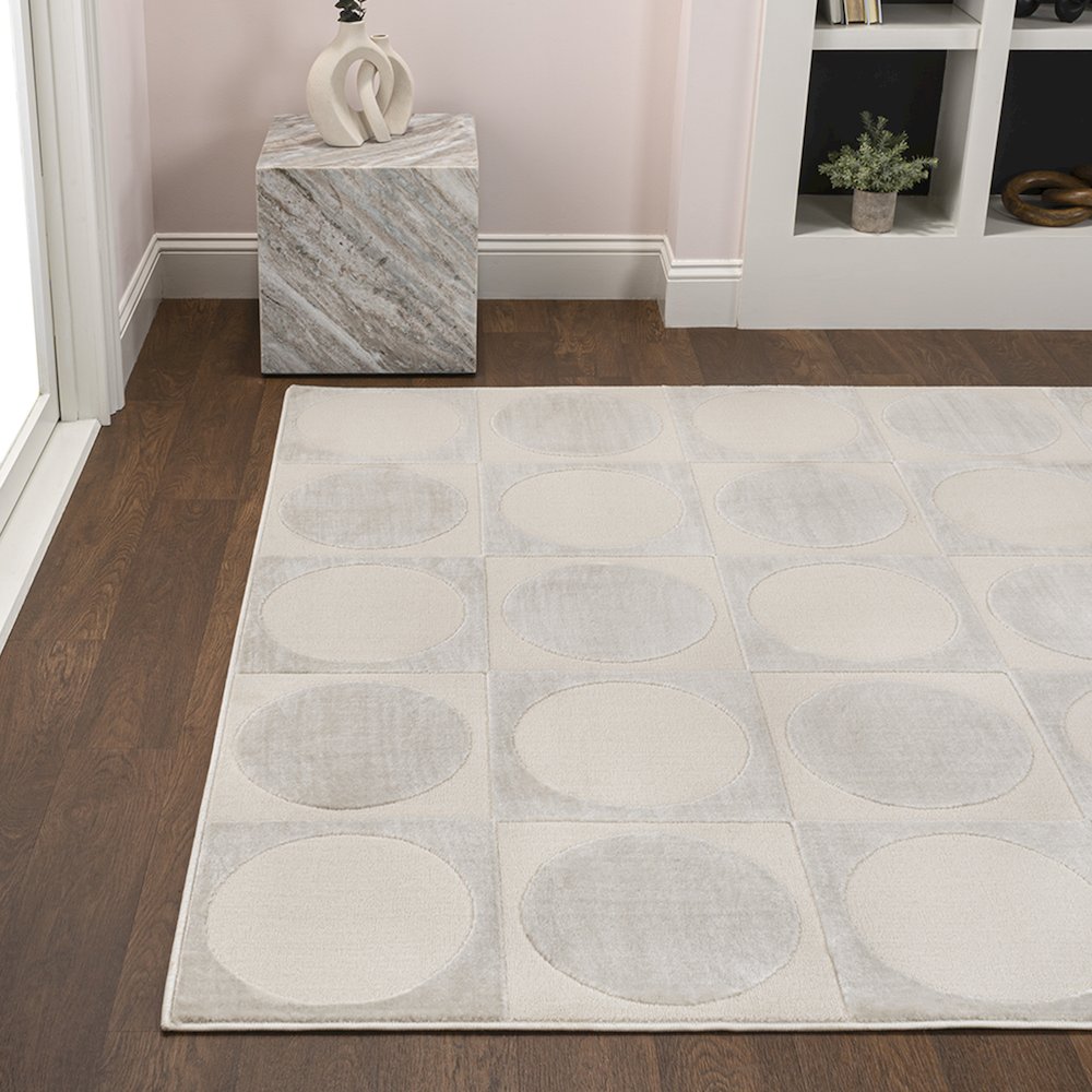 Helena Modern Geometric Circles In Squares High-Low Area Rug