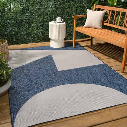 Two-Tone Navy/Cream 4 ft. x 6 ft. Indoor/Outdoor Area Rug