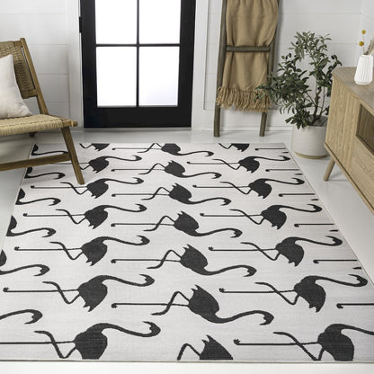 Flamingos Two-Tone White/Black 3 ft. x 5 ft. Indoor/Outdoor Area Rug