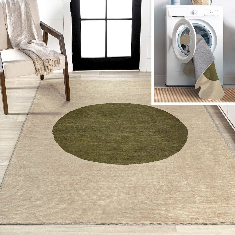 Cirkel Minimalist Geometric Dot Machine Washable Area Rug