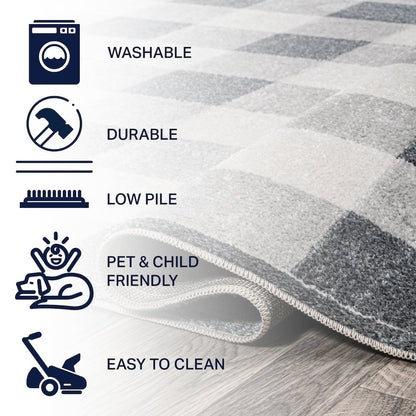 Gingham Gradient Plaid Cottage Machine-Washable Area Rug