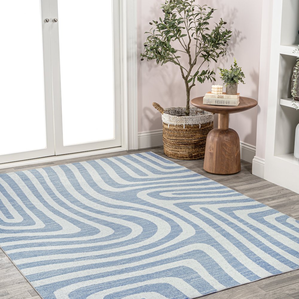 Maze Abstract Two-Tone Low-Pile Machine-Washable Area Rug