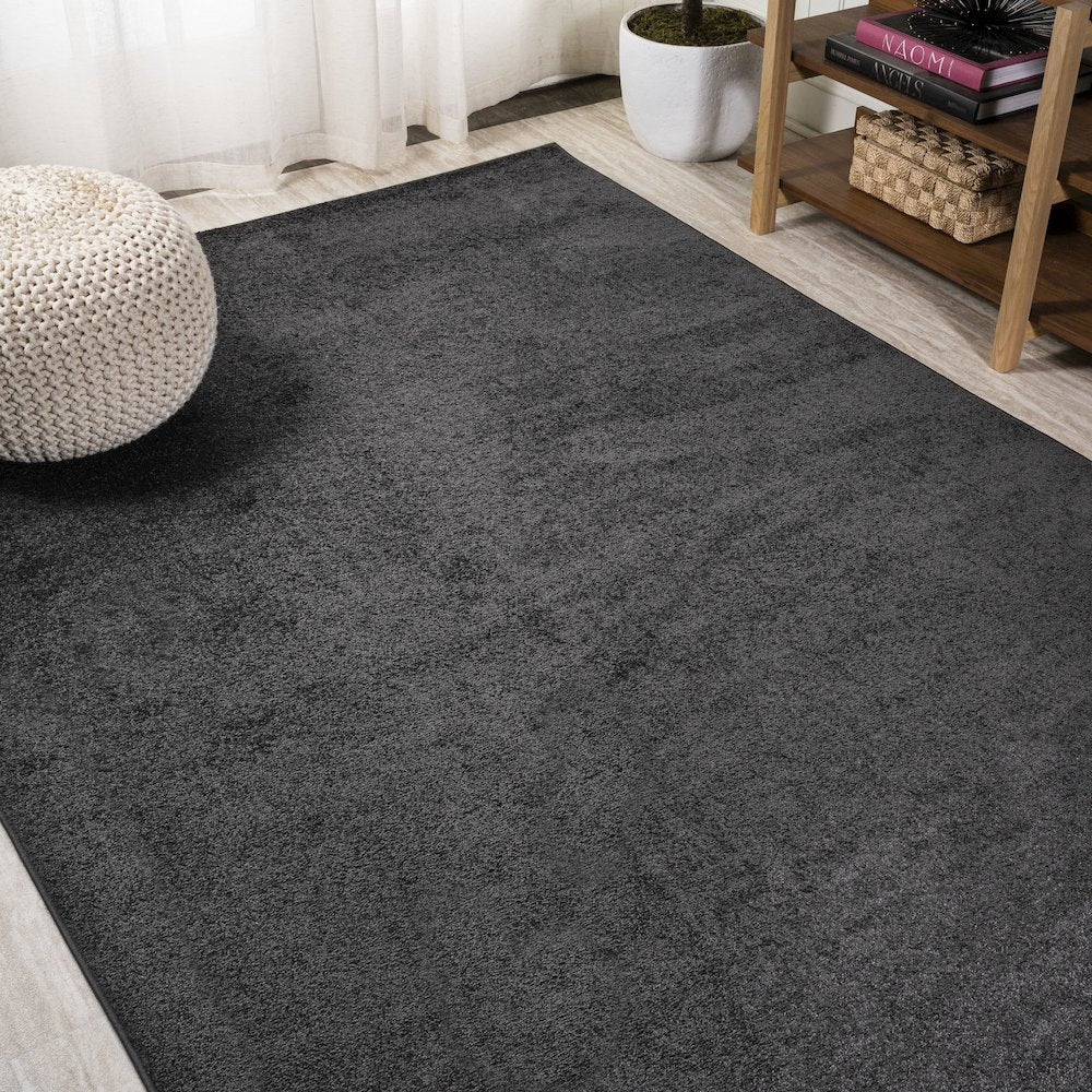 Haze Solid Low Pile Area Rug Black