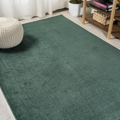Haze Solid Low Pile Area Rug Emerald