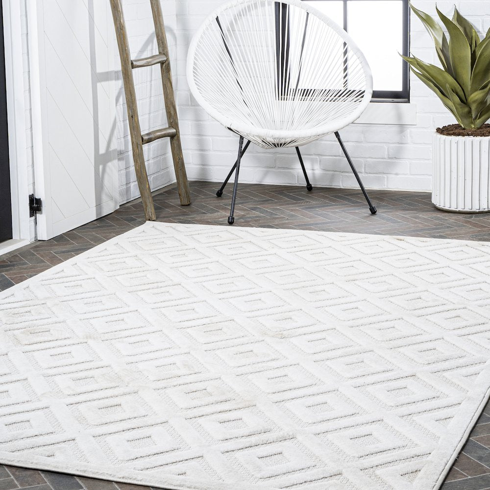 Portmany Neutral Diamond Trellis Indoor/Outdoor Area Rug