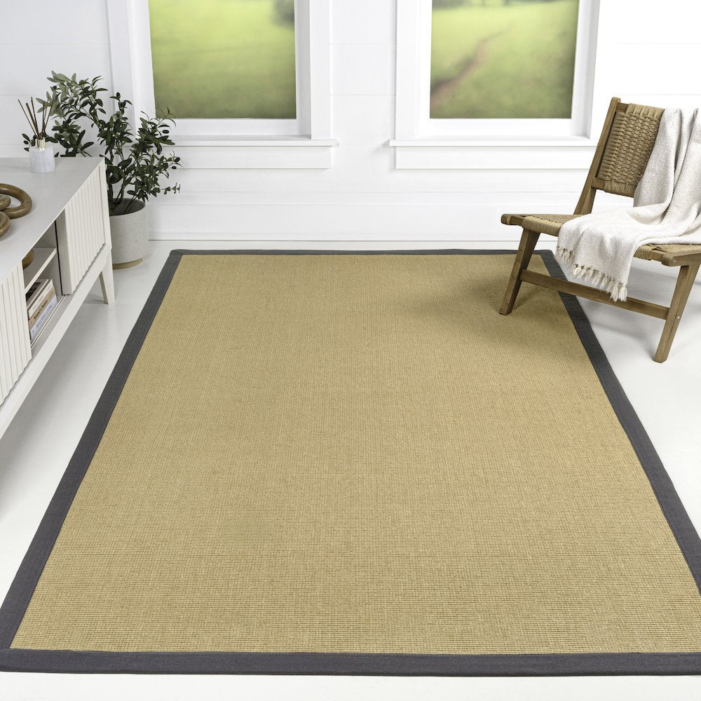 Camden Farmhouse Cottage Border Jute Natural/Dark Gray 5 ft. x 8 ft. Area Rug