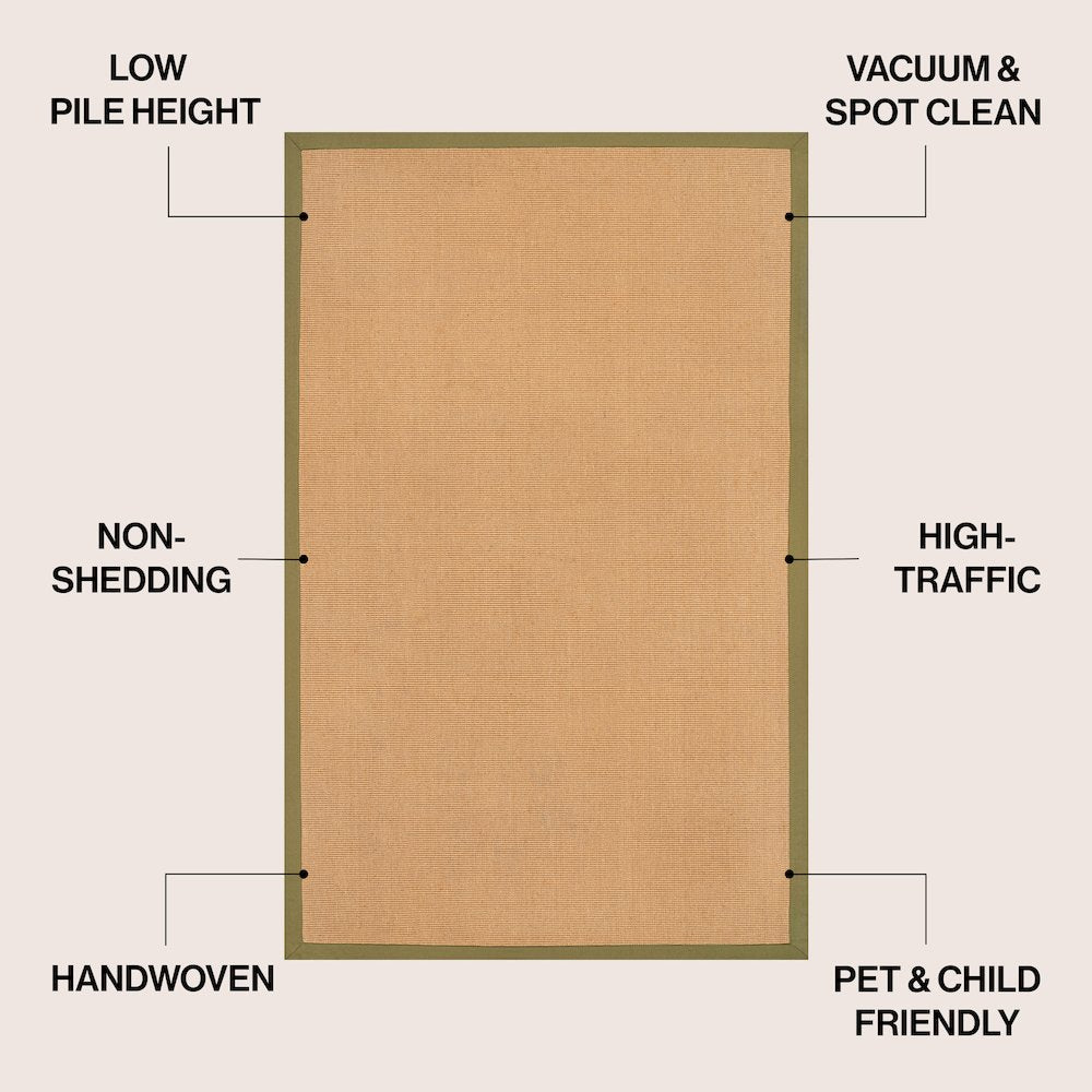 Camden Farmhouse Cottage Border Jute Natural/Olive 5 ft. x 8 ft. Area Rug