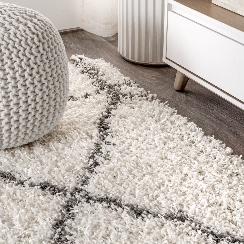 Mercer Shag Plush Tassel Moroccan Geometric Trellis Area Rug