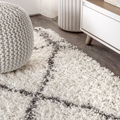 Mercer Shag Plush Tassel Moroccan Geometric Trellis Area Rug