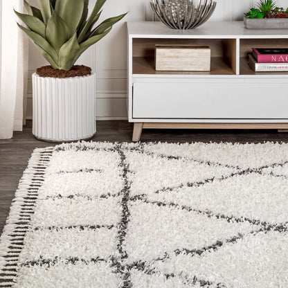 Mercer Shag Plush Tassel Moroccan Geometric Trellis Area Rug