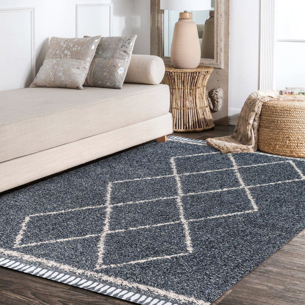 Beautiful Mercer Shag Plush Tassel Moroccan Tribal Geometric Trellis Area Rug