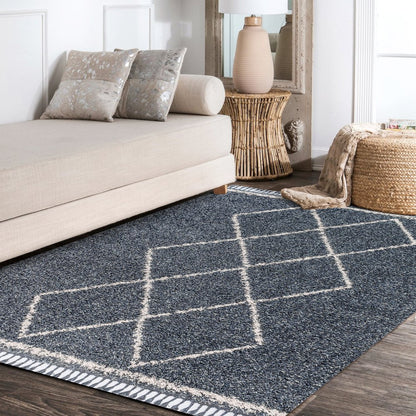 Beautiful Mercer Shag Plush Tassel Moroccan Tribal Geometric Trellis Area Rug