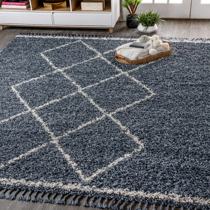 Beautiful Mercer Shag Plush Tassel Moroccan Tribal Geometric Trellis Area Rug