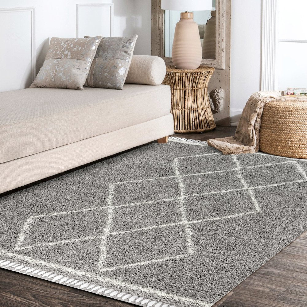 Beautiful Mercer Shag Plush Tassel Moroccan Tribal Geometric Trellis Area Rug