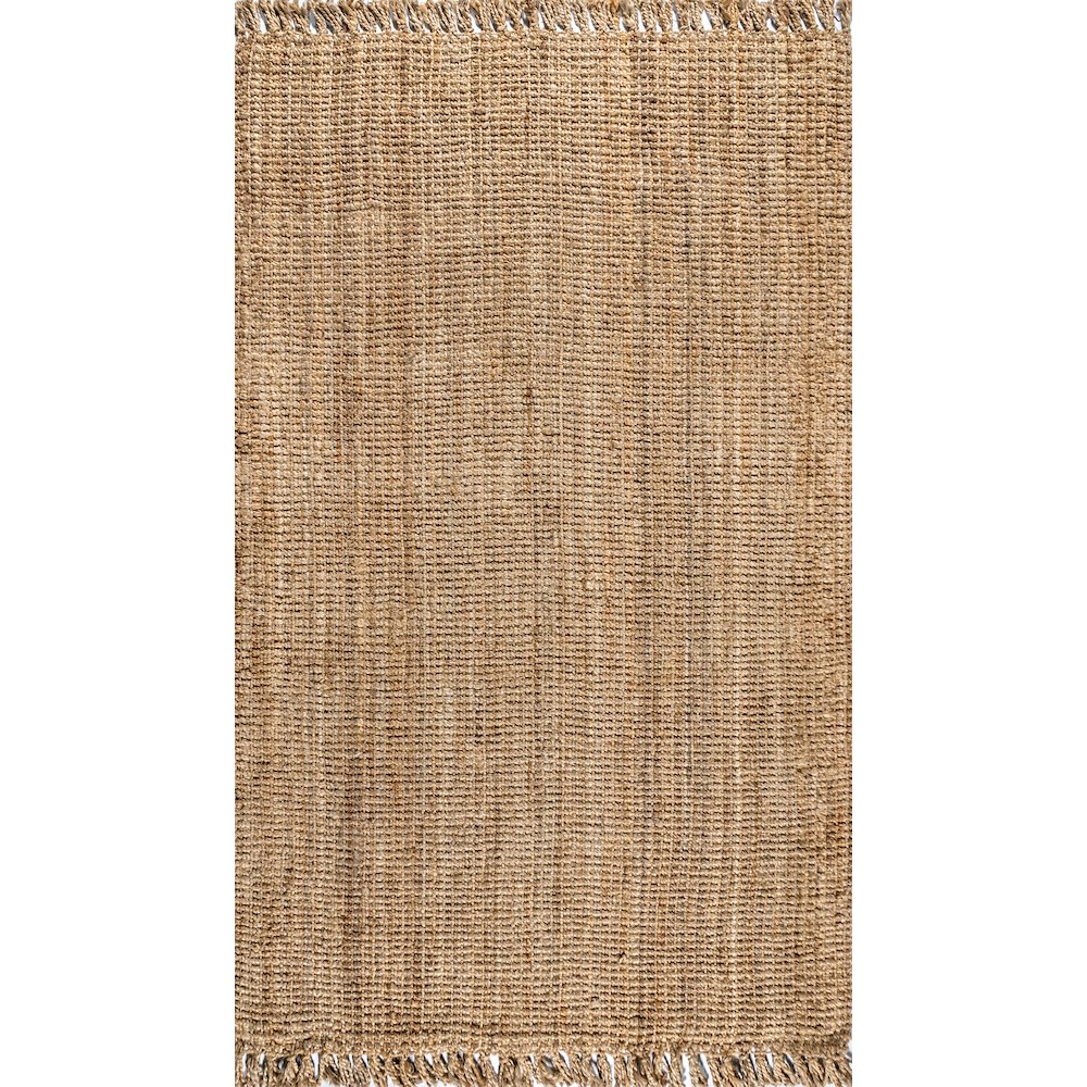 Pata Hand Woven Chunky Jute With Fringe Area Rug