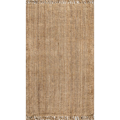 Pata Hand Woven Chunky Jute With Fringe Area Rug