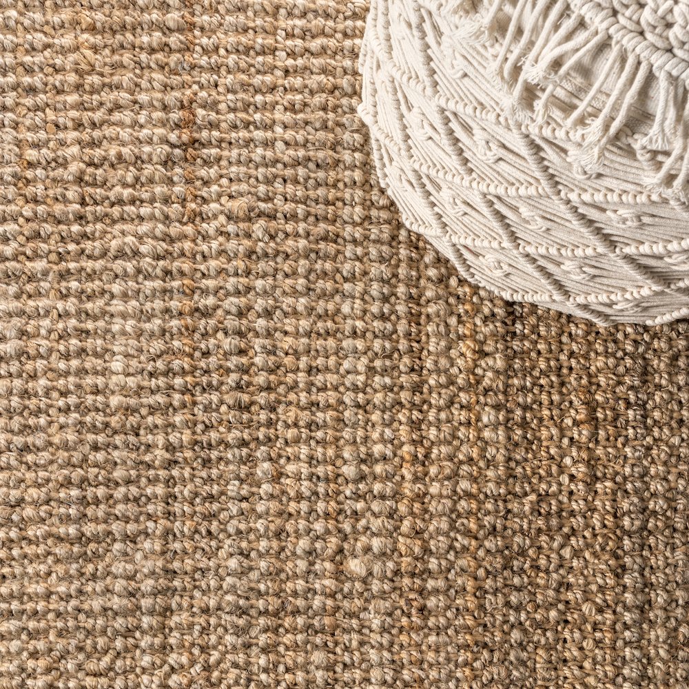 Pata Hand Woven Chunky Jute With Fringe Area Rug
