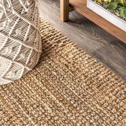Pata Hand Woven Chunky Jute With Fringe Area Rug