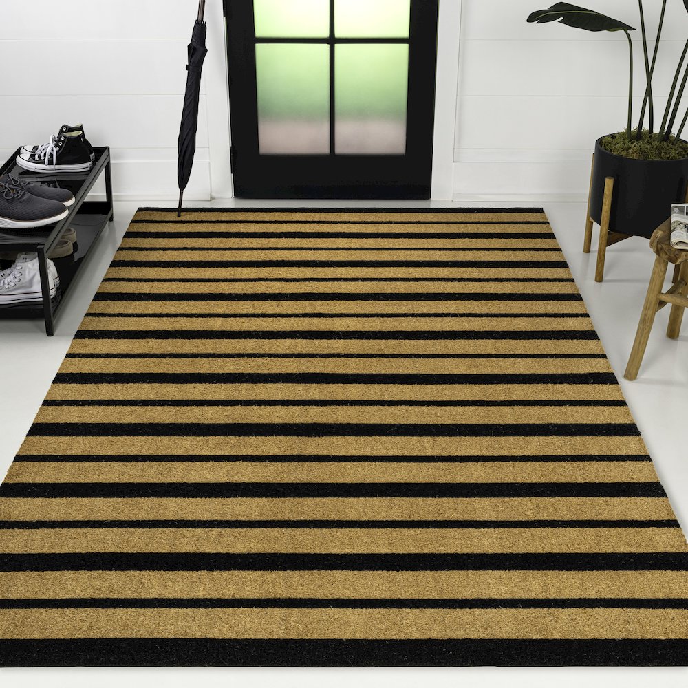 Ticking Stripe Coir Natural/Black 5 ft. x 8 ft. Indoor/Outdoor Area Rug