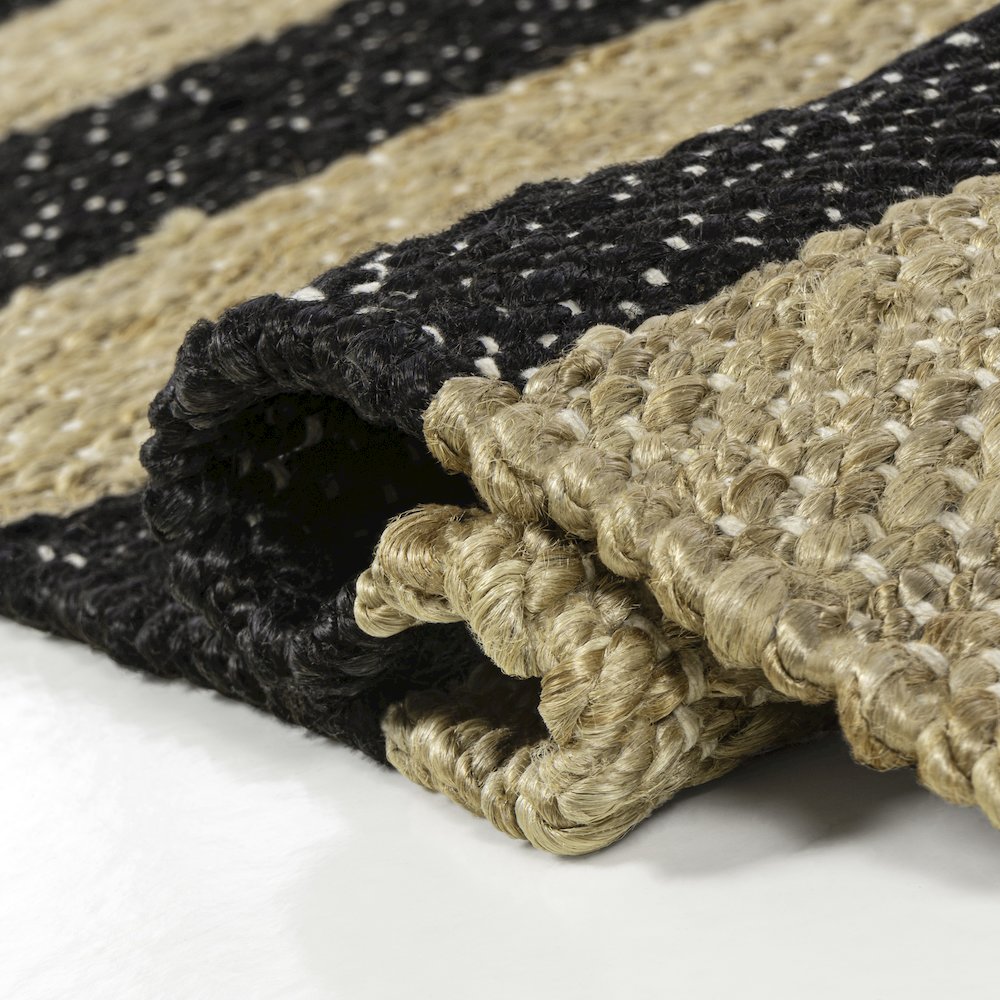 Jayden Rustic Farmhouse Woven Jute Stripe Natural/Black 3 ft. x 5 ft. Area Rug