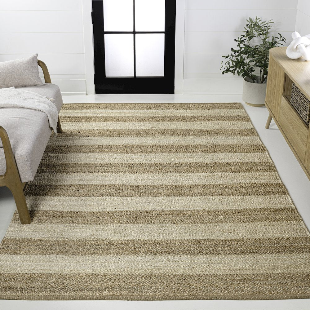 Jayden Rustic Farmhouse Woven Jute Stripe Natural/Bleach 5 ft. x 8 ft. Area Rug