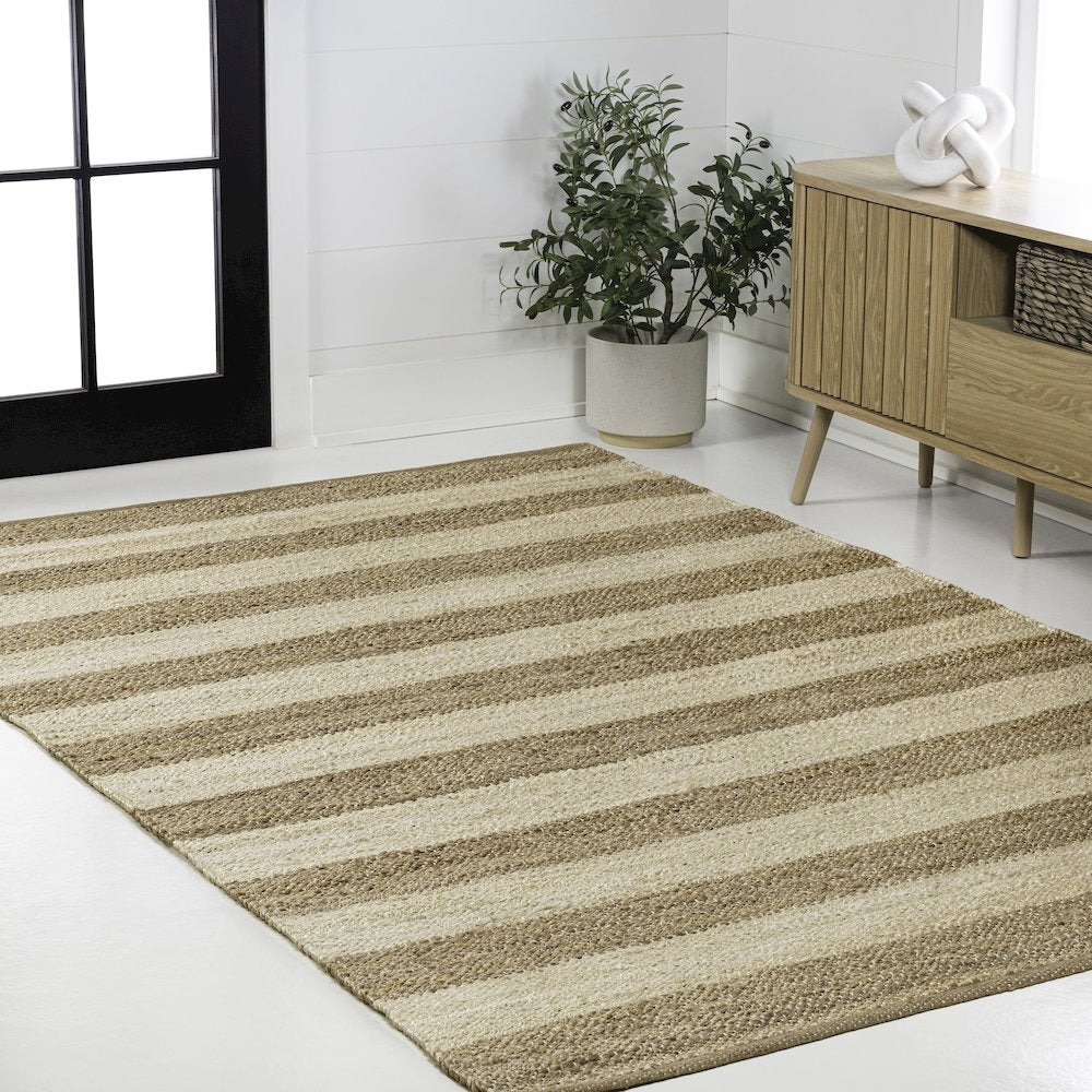 Jayden Rustic Farmhouse Woven Jute Stripe Natural/Bleach 5 ft. x 8 ft. Area Rug