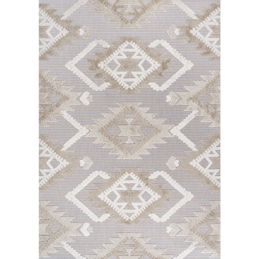 Sumak High-Low Pile Neutral Diamond Kilim Area Rug