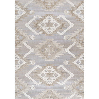 Sumak High-Low Pile Neutral Diamond Kilim Area Rug