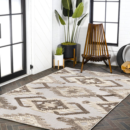 Sumak High-Low Pile Neutral Diamond Kilim Area Rug